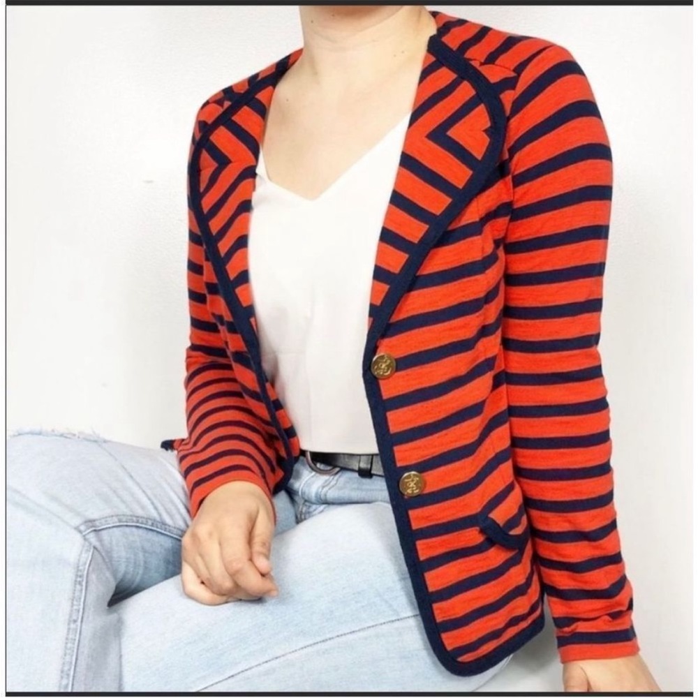CAbi Blazer SZ M #224 Au Revoir Navy/Red Striped‎ Nautical Anchor Sailor